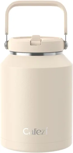 Miniatura 30 de Vaso de 30 onzas con tapa y pajita, vasos de acero inoxidable con aislamiento al vacío con pajita plegable y asa superior, botella de agua aislada