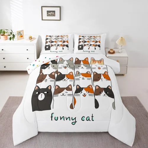Miniatura 22 de Erosebridal Juego de ropa de cama para niños, tamaño individual, diseño de gatos de dibujos animados, para niñas, niños y adolescentes, edredón
