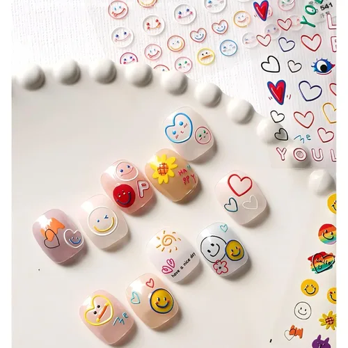 Miniatura 11 de Dedyel Calcomanías de uñas de sonrisa, lindas calcomanías de uñas de dibujos animados 5D en relieve de cara sonriente, calcomanías de uñas Kawaii