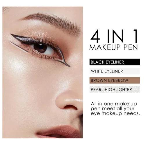 Miniatura 3 de Lápiz de maquillaje de viaje 4 en 1, delineador de ojos en blanco y negro, lápiz de cejas en marrón, resaltador, deslizamiento suave, fácil de C-4