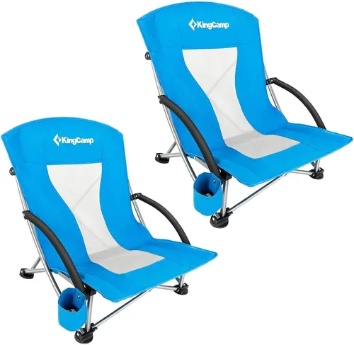 KingCamp Silla de playa baja, silla de camping plegable con respaldo alto para adultos, asiento de malla transpirable de gran tamaño, silla portátil