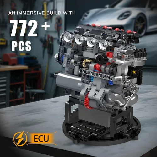 Miniatura 2 de Mould King 10234 VTEC Kit de construcción de modelo de motor, más de 772 piezas, proyecto de montaje mecánico tipo V con pistón sincronizado