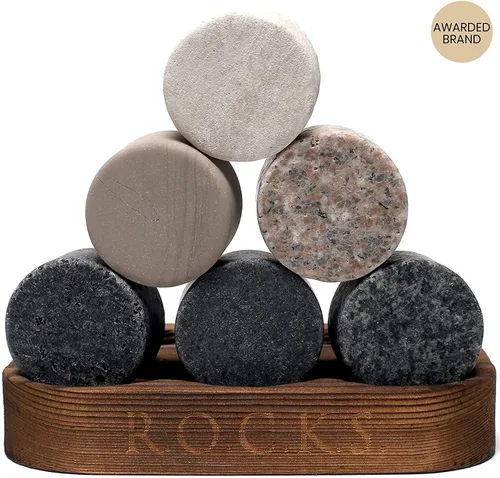 Miniatura 8 de Rocks - Juego de regalo de piedras de whisky y cristal de alta calidad, 6 rocas redondas de granito hechas a mano, vaso para whisky, escocés