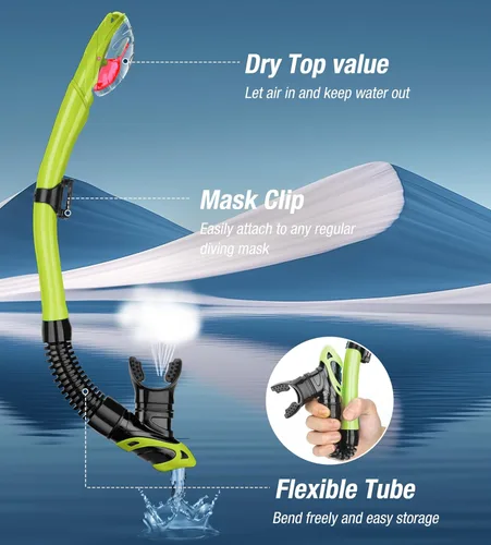 Miniatura 3 de Aegend - Esnórquel seco para buceo para adultos y jóvenes - Equipo de snorkel con válvula seca superior, perfecto para snorkel, buceo libre, Verde
