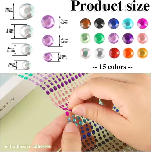 Miniatura 2 de 1600 piezas de gemas faciales autoadhesivas de 3/4/5/6 mm para mujeres, gemas para el cabello, joyas faciales, diamantes, purpurina facial