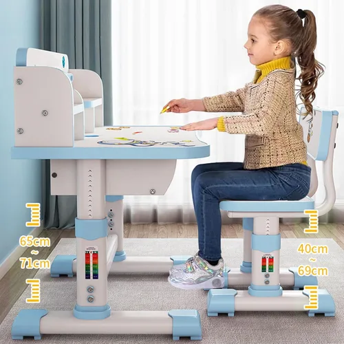Miniatura 7 de Juego de escritorio y silla funcional para niños, altura ajustable, juego de sillas de mesa de estudio para niños con patrón de dibujos animados