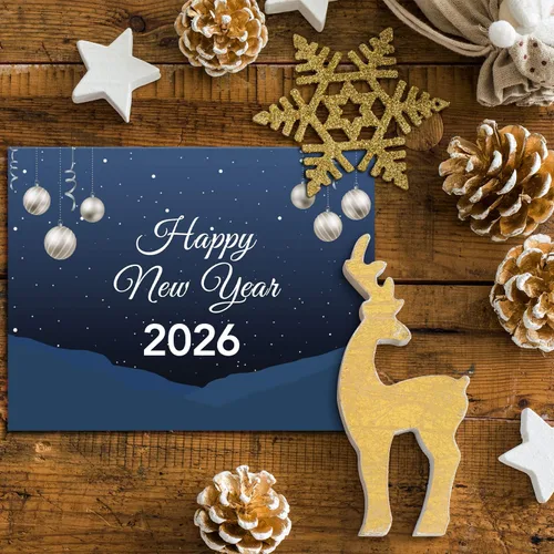 Miniatura 3 de Tarjetas de felicitación de feliz año nuevo 2026 – Nochebuena azul nevada de invierno, Navidad, Año Nuevo, vacaciones, saludos, invitaciones