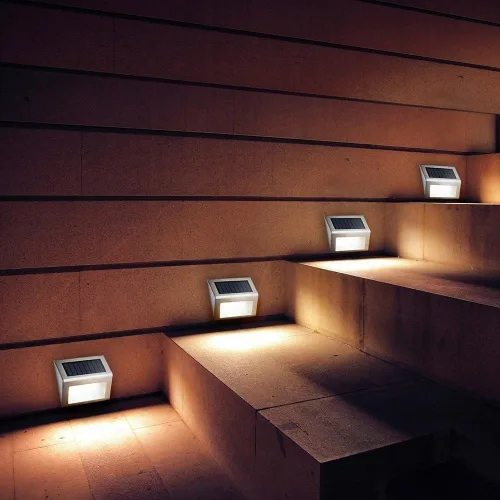 Miniatura 3 de Paquete de 6 luces solares para escalera, jardín, caminos. Luces LED de acero inoxidable para exterior. Blanco frío