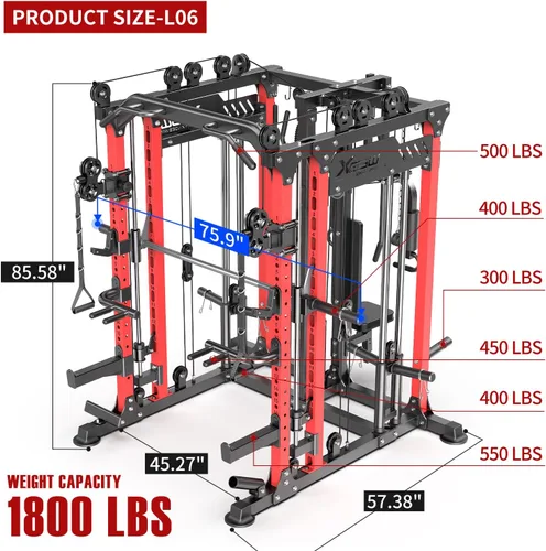 Miniatura 3 de Rack Multiusos para Sentadillas, Conjunto de Rack de Pesas Smith Machine con Sistema de Crossover de Cables, Racks de Potencia para Gimnasio en L06