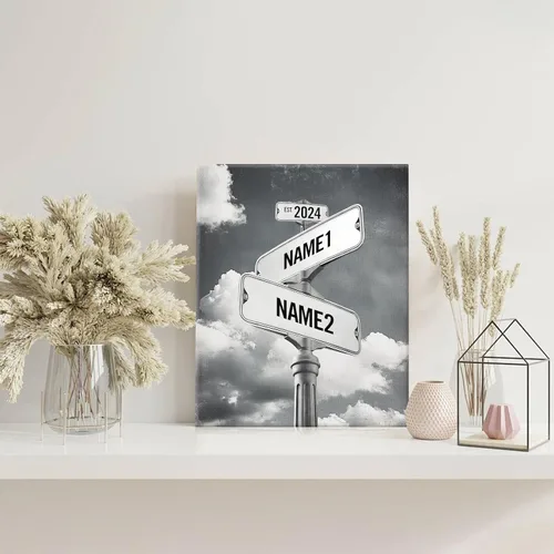 Miniatura 2 de Impresiones en lienzo personalizadas: letrero de calle Crossroads para parejas, arte de pared, nombres y fechas, regalo personalizado, impresión