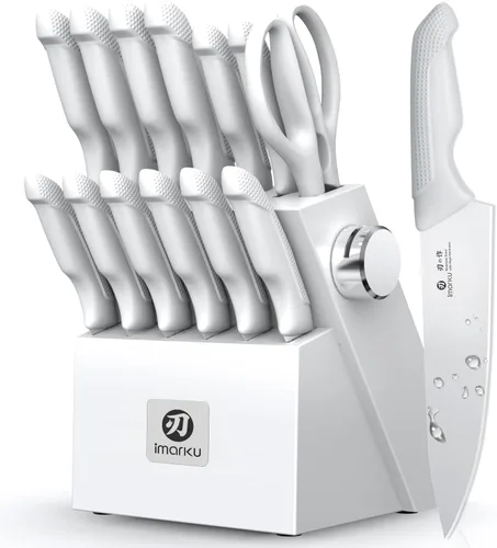 imarku Juego de cuchillos de cocina de 14 piezas, juego de cuchillos japoneses para cocina, juego de cuchillos de acero inoxidable con bloque y