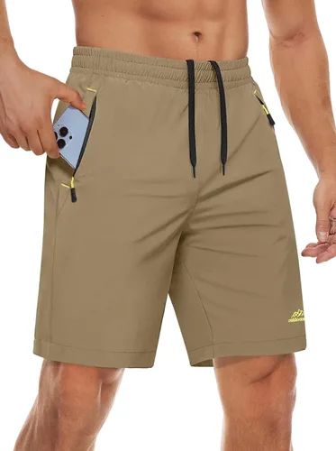 MAGCOMSEN Pantalones cortos deportivos para hombre, de secado rápido, con bolsillos con cremallera, para gimnasio, entrenamiento, senderismo
