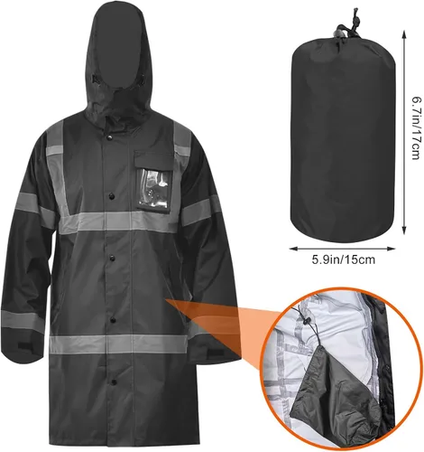 Miniatura 4 de A-SAFETY Chaqueta de lluvia de alta visibilidad, gabardina y chaqueta de lluvia de seguridad RIVER OTTER Petos de lluvia ANSI Clase 3 Negro