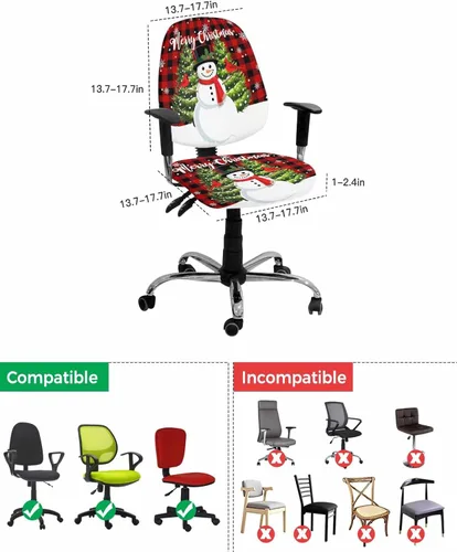Miniatura 4 de Funda elástica para silla de oficina de muñeco de nieve de Navidad, funda de asiento para silla de computadora, funda para respaldo, cojín giratorio