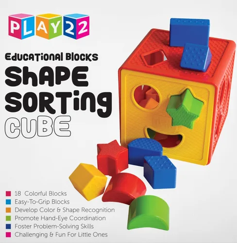 Miniatura 7 de Play22 Juguete clasificador de formas de bloques para bebés, bloques para niños, incluye 18 formas, reconocimiento de color de aprendizaje, caja