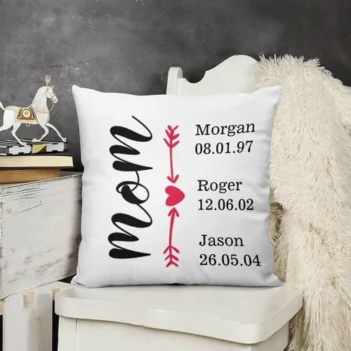 Custom Mothers Day Pillow Cover Soft Velvet Square Pillow Case with Kids Names Family Names Custom Gift for Mom Mommy from Child Daughter Son, #1