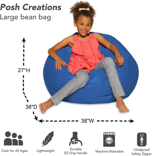 Miniatura 3 de Posh Beanbags - Sillón puff grande, 38 pulgadas, color azul rey sólido Nylon suave - Azul real
