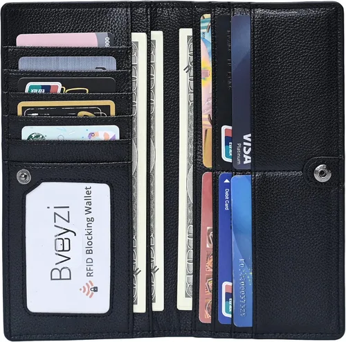 Miniatura 7 de Bveyzi Billeteras de cuero ultrafino con bloqueo RFID para tarjetas de crédito, billetera plegable para mujer