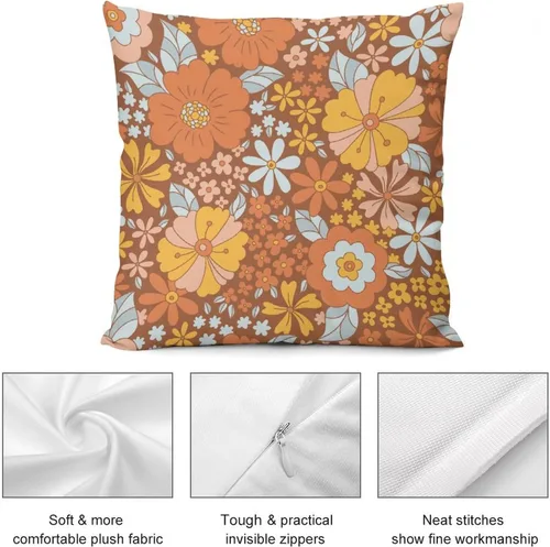 Miniatura 8 de Juego de 2 fundas de almohada florales retro de los años 70, Groovy Funky Hippie Flor Naranja Estética Boho Fundas de Almohada de 16 x 16 pulgadas