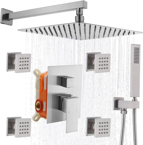 Miniatura 24 de Enga - Sistema de ducha con espray corporal, 12 pulgadas de sistema de cabezal de ducha de lluvia montado en la pared, sistema de chorros de ducha