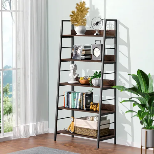 Miniatura 2 de Himimi Estantería industrial, estante de escalera grande de 5 niveles, estante de almacenamiento independiente, estantes inclinados para libros