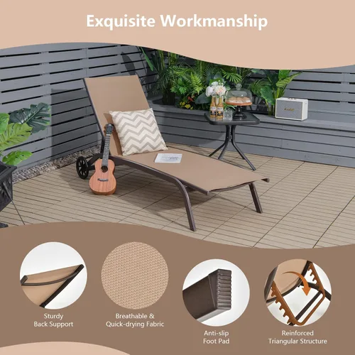 Miniatura 6 de Giantex Sillas de patio para zona de piscina, tumbona para exteriores con 6 posiciones ajustables, ruedas lisas y tela de secado rápido, sillón