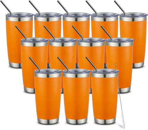 Miniatura 46 de COMOOO Taza de viaje de acero inoxidable de doble pared aislada al vacío de 20 onzas con tapa y pajita, taza de café aislada con recubrimiento