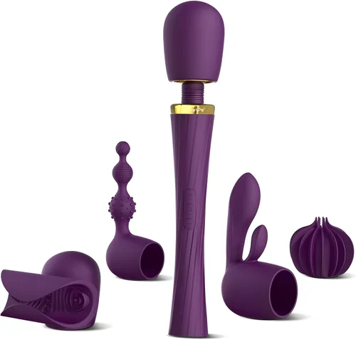 Miniatura 10 de Kit de Vibrador de Varita Tracy's Dog, Masajador Inalámbrico con 3 Accesorios de Silicona para Estimulación del Clítoris, Punto G y Anal, Juego