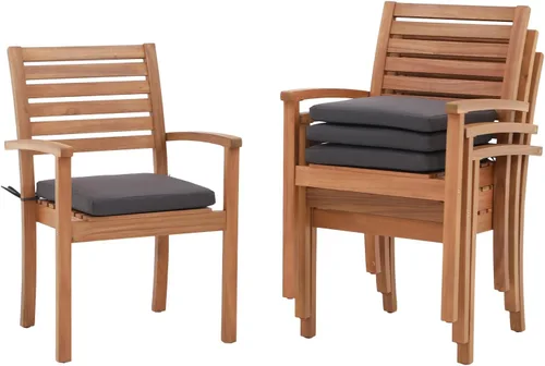 Miniatura 12 de OC Orange-Casual Juego de 2 sillas de comedor apilables para patio, sillas de madera de acacia para exteriores con reposabrazos y cojín de tela Beige