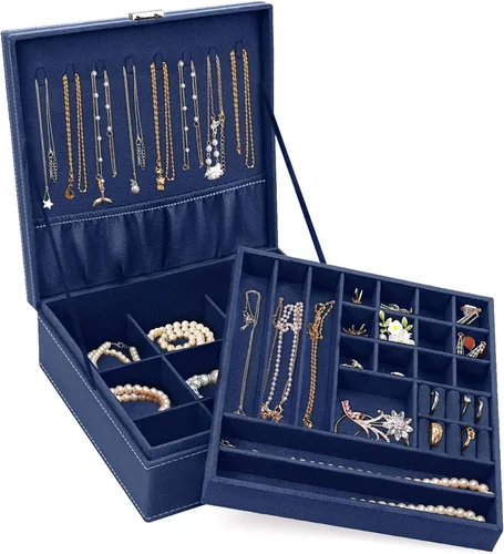 Miniatura 9 de MOSISO Joyero, organizador de almacenamiento de joyas, apilable, de doble capa, con bloqueo, para mujeres, collar, aretes, pulsera, anillo y broche