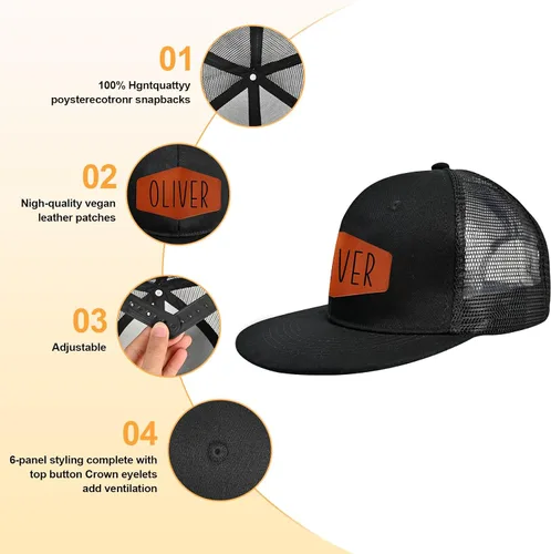 Miniatura 4 de Gorra de béisbol con nombre personalizado, regalos personalizados, con parche de cuero, gorro de camionero para niños y niñas de 0 a 3 años