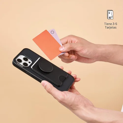 Miniatura 5 de Cartera para teléfono PopSockets con patada expandible, tarjetero para teléfono - Negro Adhesivo negro