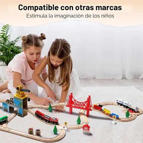 Miniatura 5 de SainSmart Jr. Juego de Tren de Madera para Niños Pequeños - Vías de Madera de Doble Cara Compatible con Brio, Thomas, Melissa y Doug - Expandible
