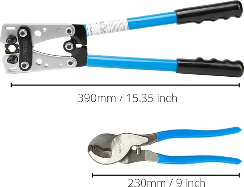 Miniatura 2 de NEIKO 02039A Juego de Alicates para Crimpar Terminales y Cortador de Cable, Herramienta de Crimpado de Cable de Batería, 8-0 AWG, 6mm - 50mm