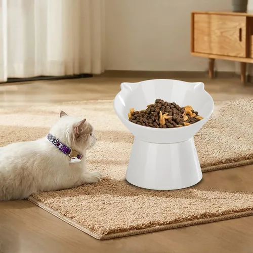 Miniatura 9 de Cuencos elevados desmontables para gatos, tazón elevado para comida de gatos inclinado 15° anti-vómito, amigable con los bigotes, platos ajustables