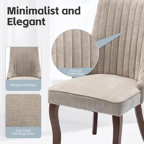 Miniatura 5 de Shenyon Juego de 4 sillas de comedor color beige, cómodas sillas de comedor tapizadas con canal de tela, sillas de cocina modernas para comedor