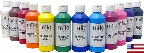 Miniatura 2 de milo Pintura lavable 12 colores botellas de 8 onzas Fabricado en los Estados Unidos Pintura al temple segura y no tóxica para artes