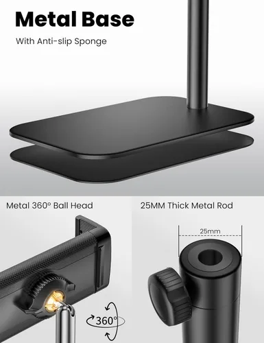Miniatura 7 de Soporte de piso para tableta, soporte de metal giratorio de 360 grados, soporte para iPad de altura y ángulo ajustables, soporte universal