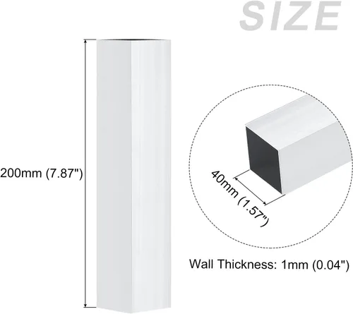 Miniatura 2 de METALLIXITY Tubo cuadrado de aluminio (1.575 in x 1.575 in x 0.039 in x 7.874 in) 2 piezas, tubo de aluminio 6063 - para muebles del hogar
