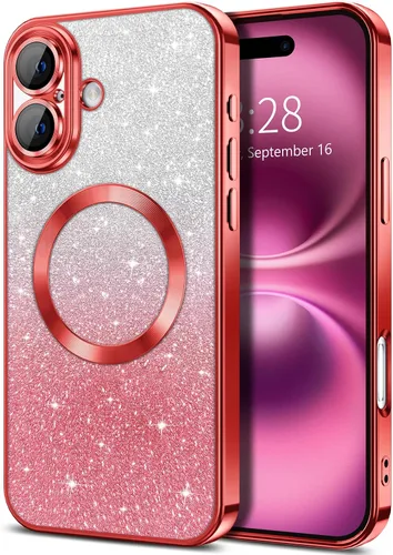 Miniatura 13 de Hython Funda para iPhone 13 Pro transparente con purpurina magnética [compatible con MagSafe] Protector completo de lente de cámara delgado