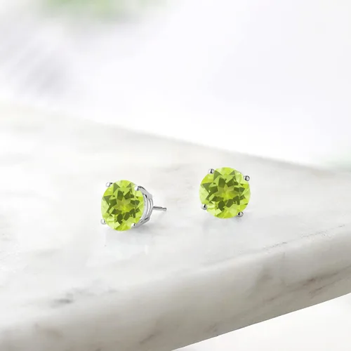 Miniatura 50 de Gem Stone King Aretes de plata de ley 925 con piedra natal redonda de 0.276 in para mujer