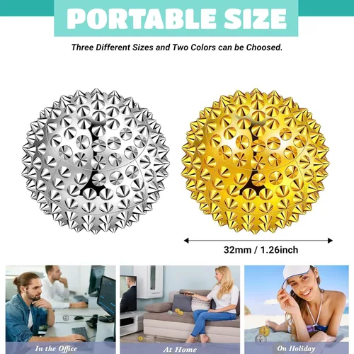 Miniatura 6 de Bola Magnética de Masaje para Manos - Bolas de Acupuntura con Púas para Adultos y Niños - Dorado 1 Par para Alivio del Dolor, Presión y Estrés