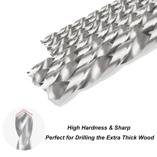 Miniatura 3 de Juego de 8 brocas helicoidales de 7.874 in extra largas HSS Twist Bits redondos rectos, herramientas de trabajo de madera para madera, plástico