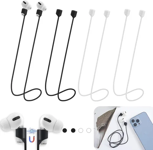 Correas magnéticas antipérdida para AirPods, paquete de 4 unidades, cordón de cuello de silicona suave con diseño magnético ultra fuerte, compatible