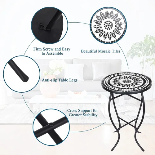Miniatura 6 de Vipush Mesa auxiliar de mosaico para patio, mesa de centro para exteriores, mesa de centro bistró, soporte para plantas, mesa auxiliar redonda