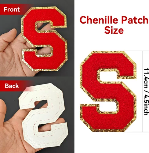 Miniatura 2 de GYGYL - 3 parches de letras deportivas de felpilla con purpurina, parches para planchar de tamaño grande para decoración de disfraces