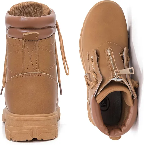 Miniatura 5 de Dadawen - Botines de trabajo estilo combate para mujer, con puntera redonda, al tobillo, impermeables, con cordones, tacón bajo