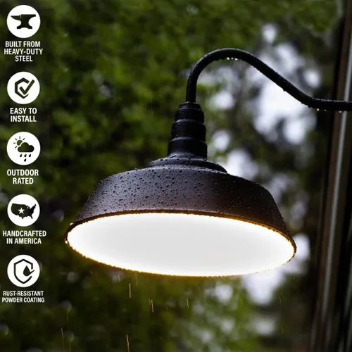 Miniatura 6 de Steel Lighting Co. Lámpara grande de granero para exteriores, con cuello de cisne, fabricada en Estados Unidos con acero de calibre 18, cúpula de 20