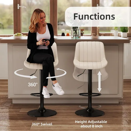Miniatura 6 de Youhauchair - Juego de 1 taburete de bar, taburetes giratorios de altura de mostrador con respaldo, sillas de bar ajustables de piel sintética