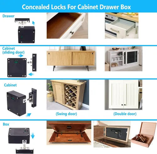 Miniatura 7 de CODACE Cerradura de gabinete RFID, cerraduras electrónicas NFC inteligentes para armario de madera, armario, despensa, paquete de 2